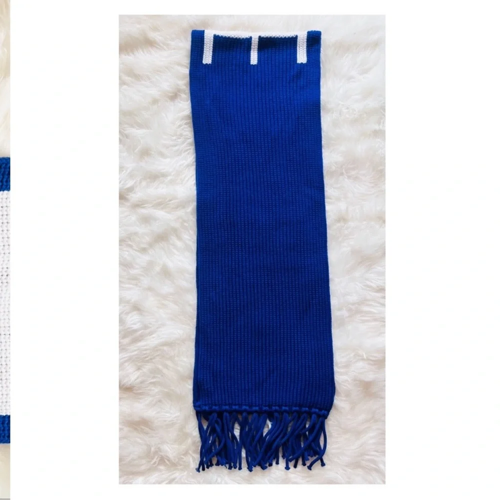 New! VERSACE Logo Intarsia Knit Fringe Oversized Unisex Wool Scarf in Royal Blue - Picture 11 of 15